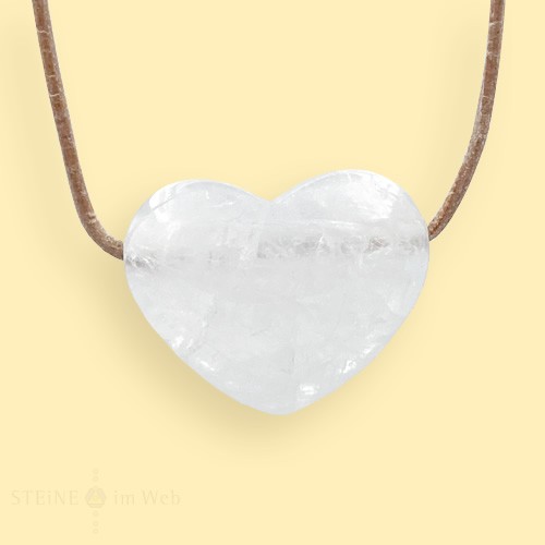 Herzanhänger Bergkristall groß, 3 x 2,5 cm, mit Lederband natur ein tolles Geschenk für einen lieben Menschen